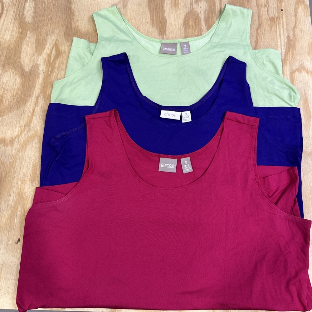 Chico's Tank Top Womens 3‎  Knit Sleeveless Round Neck Bundle Pink Blue Green